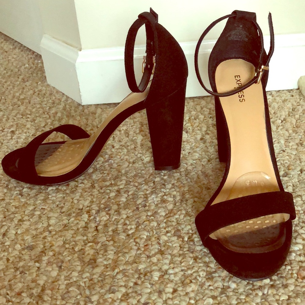 Express Thick Black Faux Suede Heels